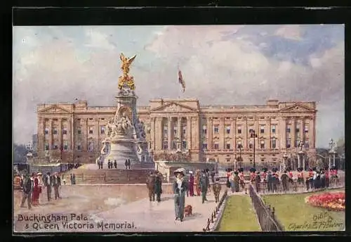 Künstler-AK Charles F.Flower: Buckingham Palace and Queen Victoria Memorial