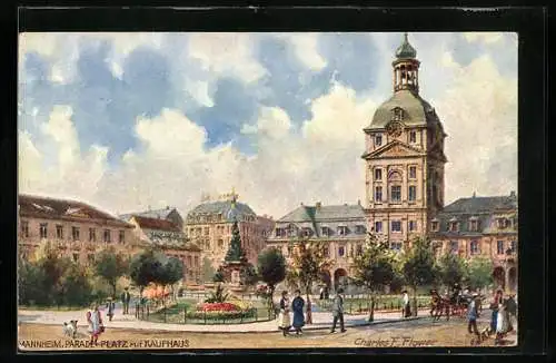 Künstler-AK Charles F. Flower: Mannheim, Paradeplatz mit Kaufhaus