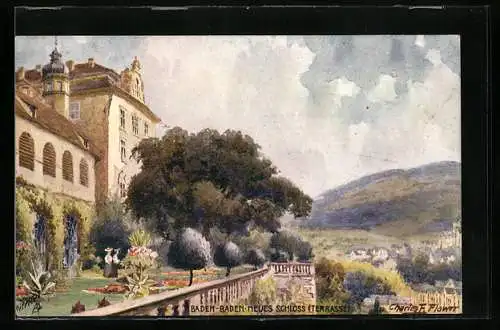 Künstler-AK Charles F. Flower: Baden-Baden, Neues Schloss, Terrasse