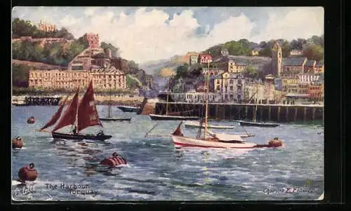 Künstler-AK Charles F. Flower: Torquay, The Harbour