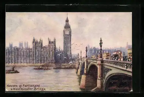 Künstler-AK Charles F. Flower: London, Houses of Parliament & Westminster Bridge