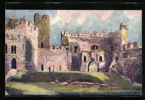 Künstler-AK Charles F. Flower: Carnarvon Castle, Queen`s Gate & Watch Tower