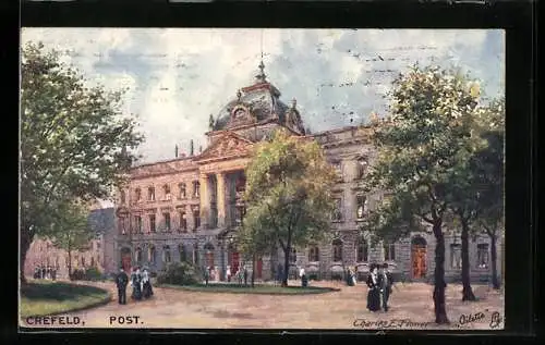 Künstler-AK Charles F. Flower: Crefeld, Post mit Passanten