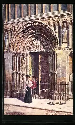 Künstler-AK Charles F. Flower: Rochester, Cathedral, The West Door