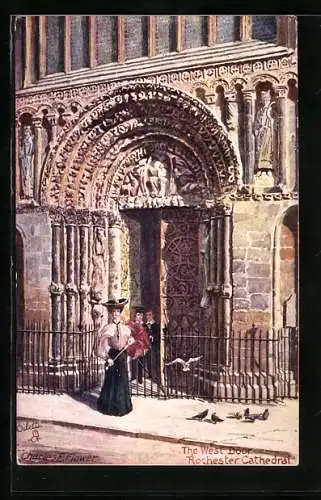 Künstler-AK Charles F. Flower: Rochester, Cathedral, The West Door