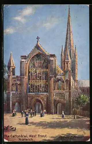 Künstler-AK Charles F. Flower: Norwich, The Cathedral, West Front