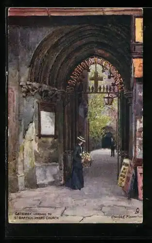 Künstler-AK Charles F. Flower: London, Gateway leading to St. Bartholomeus Church