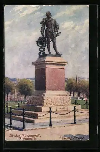 Künstler-AK Charles F. Flower: Plymouth, Drake Monument