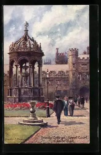 Künstler-AK Charles F. Flower: Cambridge, Trinity College, Great Court