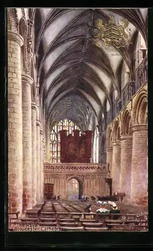 Künstler-AK Charles F. Flower: Cloucester, Cathedral, The Nave