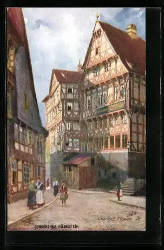 Künstler-AK Charles F. Flower: Hildesheim, Partie an der Domschenke