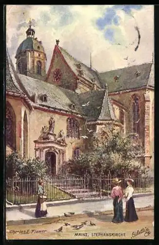 Künstler-AK Charles F. Flower: Mainz, Blick auf Stephanskirche