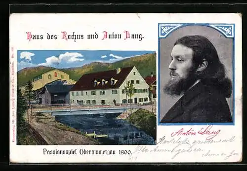 Künstler-AK Oberammergau, Haus des Rochus und Christus-Darsteller Anton Lang - Passionsspiel 1900