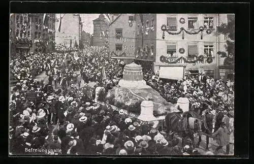 AK Nürnberg, 8. Deutsches Sängerbundfest 1912, Strassenumzug, Befreiungshalle