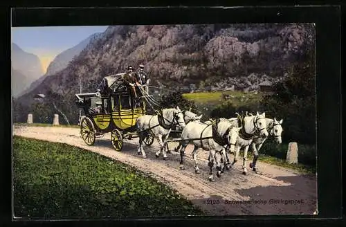 AK Schweizerische Gebirgspost, Postkutsche unterwegs in den Bergen