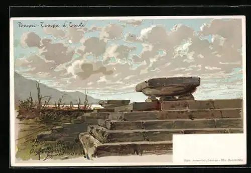AK Pompei, bei Ausgrabung entdeckter Herkules-Tempel, Tempio d`Ercole