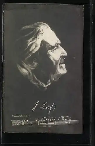 AK Komponist Liszt, Gesicht aus nackten Frauenkörpern gebildet