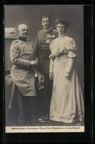 Foto-AK Grossherzog von Oldenburg, Prinz Eitel Friedrich von Preussen und seine Braut Sophie Charlotte