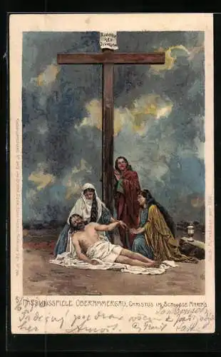 Lithographie Oberammergau, Passionsspiele, Christus im Schosse Maria`s
