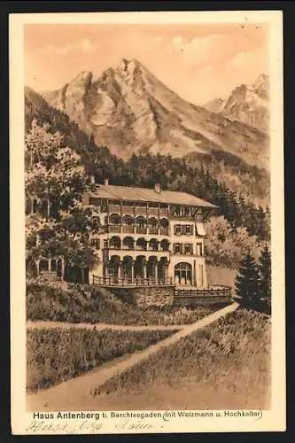 AK Berchtesgaden, Hotel Haus Antenberg mit Watzmann und Hochkalter