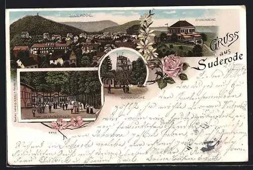 Lithographie Suderode, Gasthaus Felsenkeller, Stubenberg, Victorshöhe