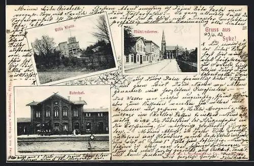 AK Syke, Bahnhof, Mühlendamm, Villa Klatte