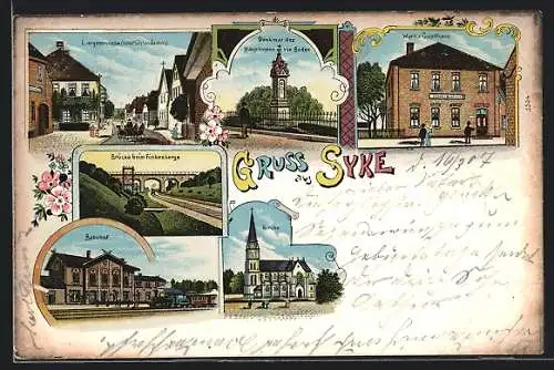 Lithographie Syke, Warks Gasthaus, Langestrasse, Bahnhof