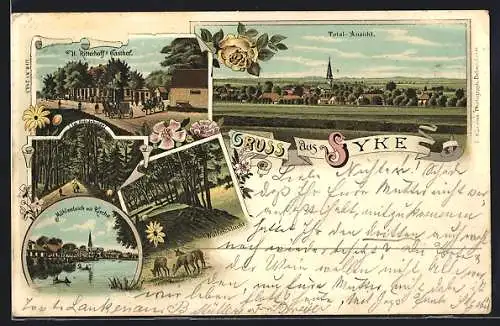 Lithographie Syke, H. Ritterhoff`s Gasthof, Im Friedeholzel, Wolfsschlucht