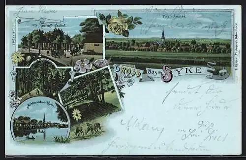 Lithographie Syke, H. Ritterhoff`s Gasthof, Im Friedeholzel, Wolfsschlucht