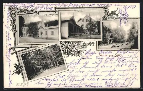 AK Syke, F. Glockemanns Hotel zum Schützenhaus, Veranda, Wolfsschlucht