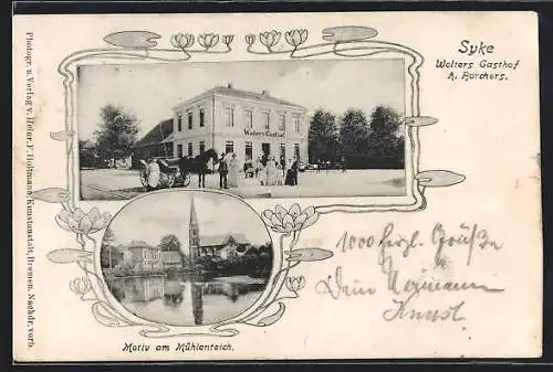 AK Syke, Wolters Gasthof von A. Rorchers, Motiv am Mühlenteich