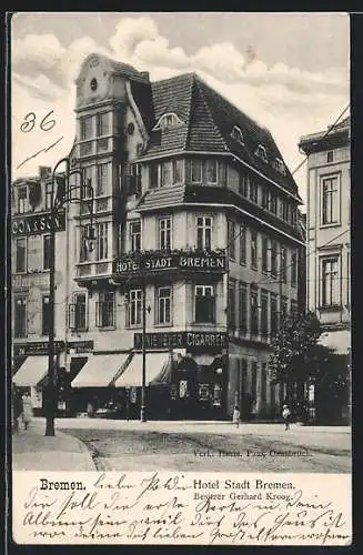 AK Bremen, Das Hotel Stadt Bremen, Inh. Gerhard Kroog, Cigarrenverkauf M. Niemeyer