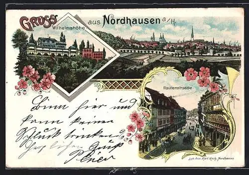 Lithographie Nordhausen a. H., Wilhelmshöhe, Rautenstrasse
