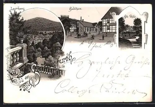 Lithographie Salzdetfurth, Villa Thiele, Badehaus, Logirhaus