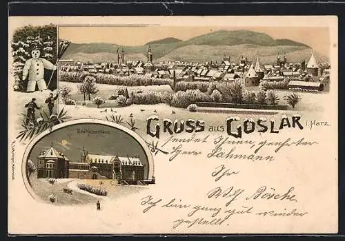 Winter-Lithographie Goslar i. Harz, Das Kaiserhaus, Gesamtansicht