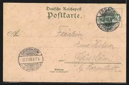 Lithographie Erbach / Odenwald, Totalansicht, Schloss Erbach, Hotel Schützenhof