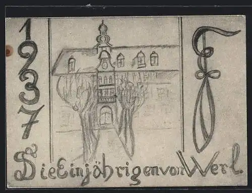 Künstler-AK Werl, Absolvia der Einjährigen 1937