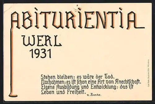 AK Werl, Absolvia 1931, Zitat v. Ranke
