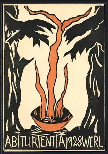 Künstler-AK Werl, Absolvia 1928, Feuerschale