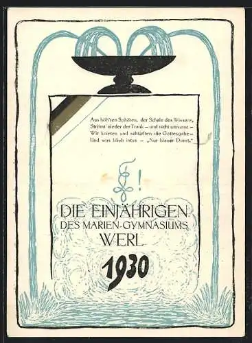 Künstler-AK Werl, Absolvia der Einjährigen des Marien-Gymnasiums 1930