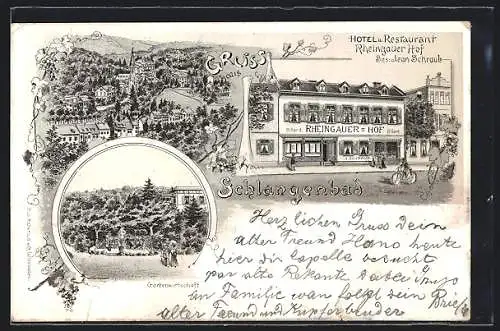 Lithographie Schlangenbad, Hotel-Restaurant Rheingauer Hof, Inh. Jean Schraub mit Gartenwirtschaft