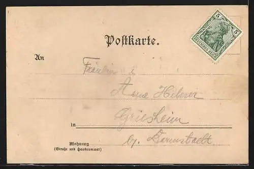 Lithographie Geiss-Nidda, Post-Agentur, Kirche, Pfarrhaus, Schule