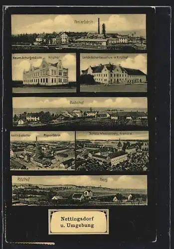 AK Ansfelden, Nettingsdorf, Bahnhof, Papierfabrik, Schloss Weissenberg