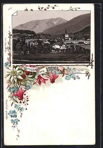 Lithographie Ischl, Totalansicht von der Villa Sickingen