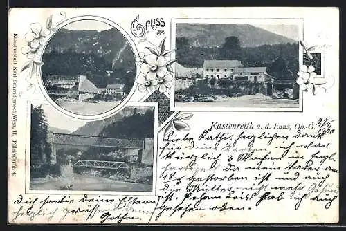 AK Weyer an der Enns, Kastenreith, Die Flussbrücke, Ortsansicht