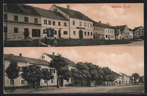 AK Riedau /O.-Ö., Ortspartie mit Hutmacher F. Kaltenbrunner