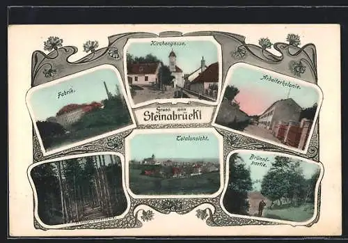 AK Steinabrückl, Kirchengasse, Arbeiterkolonie, Fabrik, Brünnl-Partie