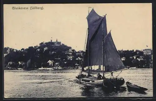 AK Hamburg-Blankenese, Segelschiff mit Blick zum Elbstrand