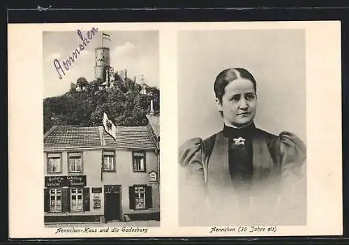 AK Bonn-Bad Godesberg, Aennchen-Haus mit Gasthaus zum Godesberg, Godesburg, Porträt Aennchen