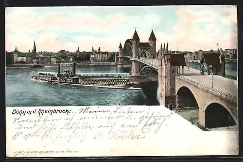 AK Bonn, Rheinbrücke und Dampfer